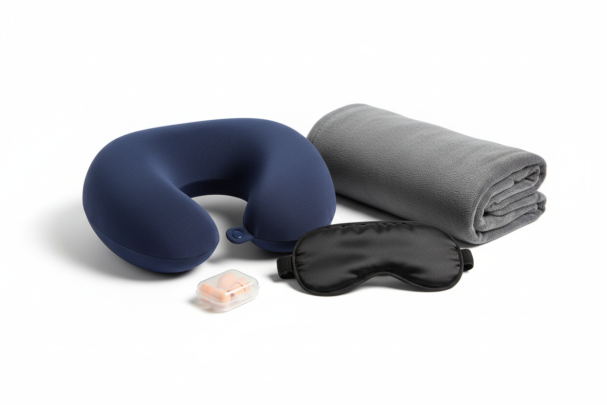 Neck Pillow  BlanketEye  Mask & Earplugs