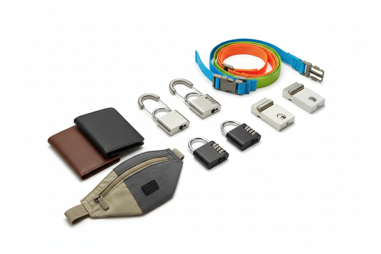 TSA-Approved Locks

RFID Blocking Wallets

Money Belts

Luggage Straps

Door Lock Devices (Hotel)